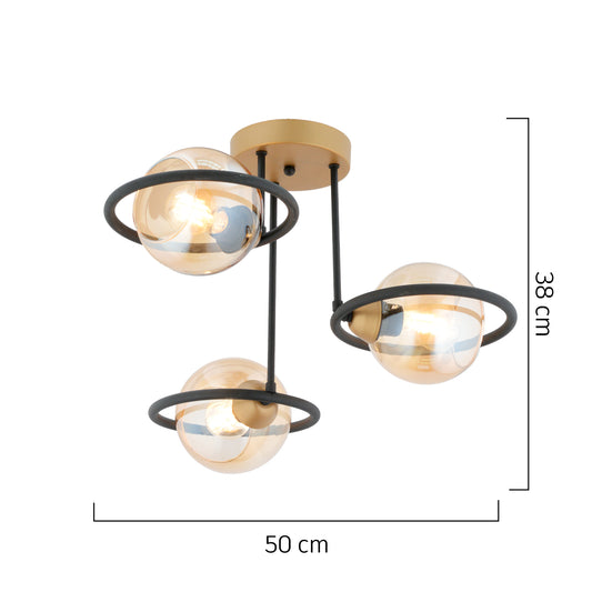 Φωτιστικό Κρεμαστό ArteLibre CAELUM Τρίφωτο Μαύρο/Χρυσό Μέταλλο/Γυαλί 50x38cm - Hippiehome.gr