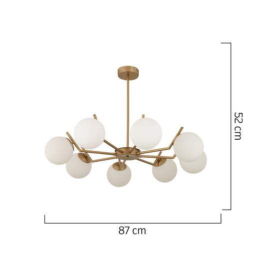 Φωτιστικό Κρεμαστό ArteLibre CRATER Οχτάφωτο Χρυσό/Λευκό Μέταλλο/Γυαλί 87x52cm - Hippiehome.gr