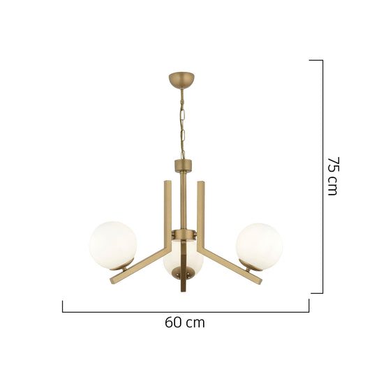Φωτιστικό Κρεμαστό ArteLibre DORADO Τρίφωτο Χρυσό/Λευκό Μέταλλο/Γυαλί 60x75cm - Hippiehome.gr