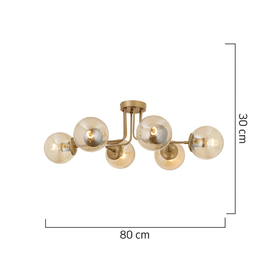 Φωτιστικό Κρεμαστό ArteLibre DRACO Εξάφωτο Χρυσό/Μελί Μέταλλο/Γυαλί 80x30cm - Hippiehome.gr