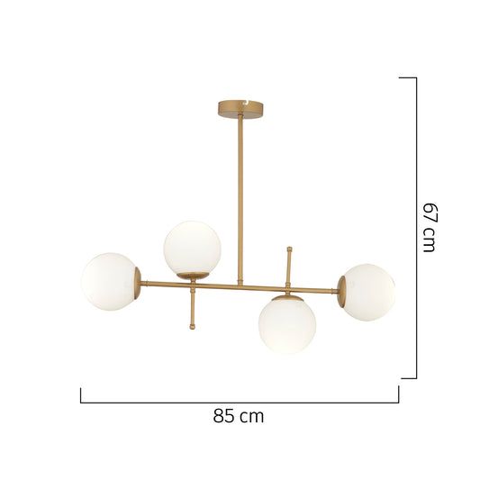 Φωτιστικό Κρεμαστό ArteLibre ERIDANUS Τετράφωτο Χρυσό/Λευκό Μέταλλο/Γυαλί 85x67cm - Hippiehome.gr