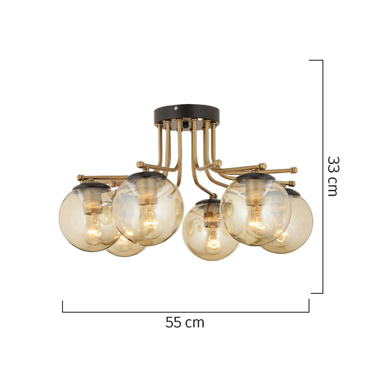 Φωτιστικό Οροφής ArteLibre NORMA Εξάφωτο Χρυσό/Μελί Μέταλλο/Γυαλί 55x33cm - Hippiehome.gr