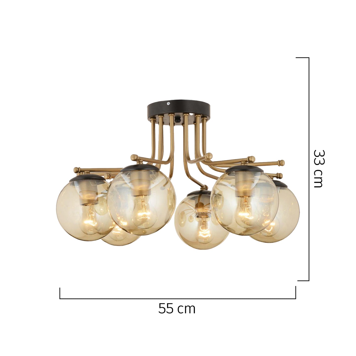 Φωτιστικό Οροφής ArteLibre NORMA Εξάφωτο Χρυσό/Μελί Μέταλλο/Γυαλί 55x33cm - Hippiehome.gr