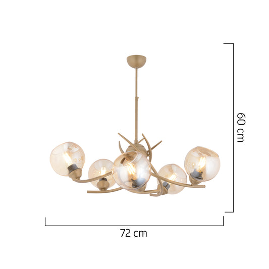 Φωτιστικό Κρεμαστό ArteLibre OCTANS Πεντάφωτο Χρυσό/Μελί Μέταλλο/Γυαλί 72x60cm - Hippiehome.gr