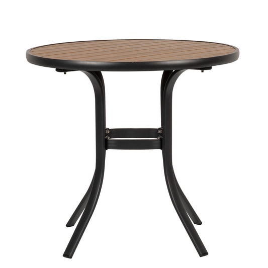 Τραπέζι Κήπου ArteLibre SANAAG Μαύρο/Καρυδί Αλουμίνιο/Ξύλο Φ80x73cm - Hippiehome.gr