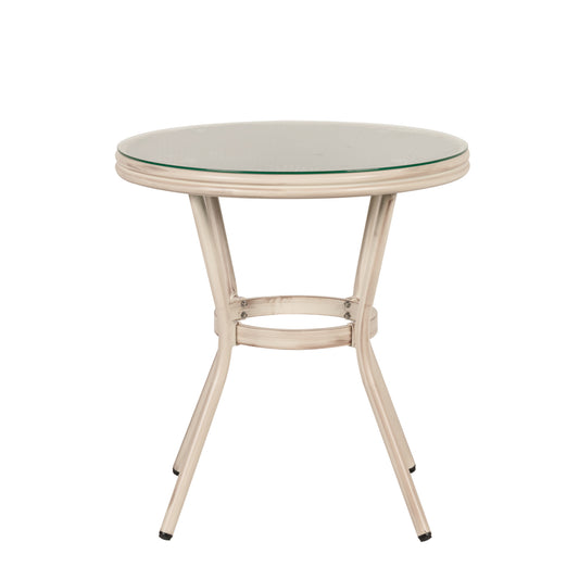 Τραπέζι Κήπου ArteLibre BURUNDI Λευκό Αντικέ Αλουμίνιο/Γυαλί Φ70x72cm - Hippiehome.gr