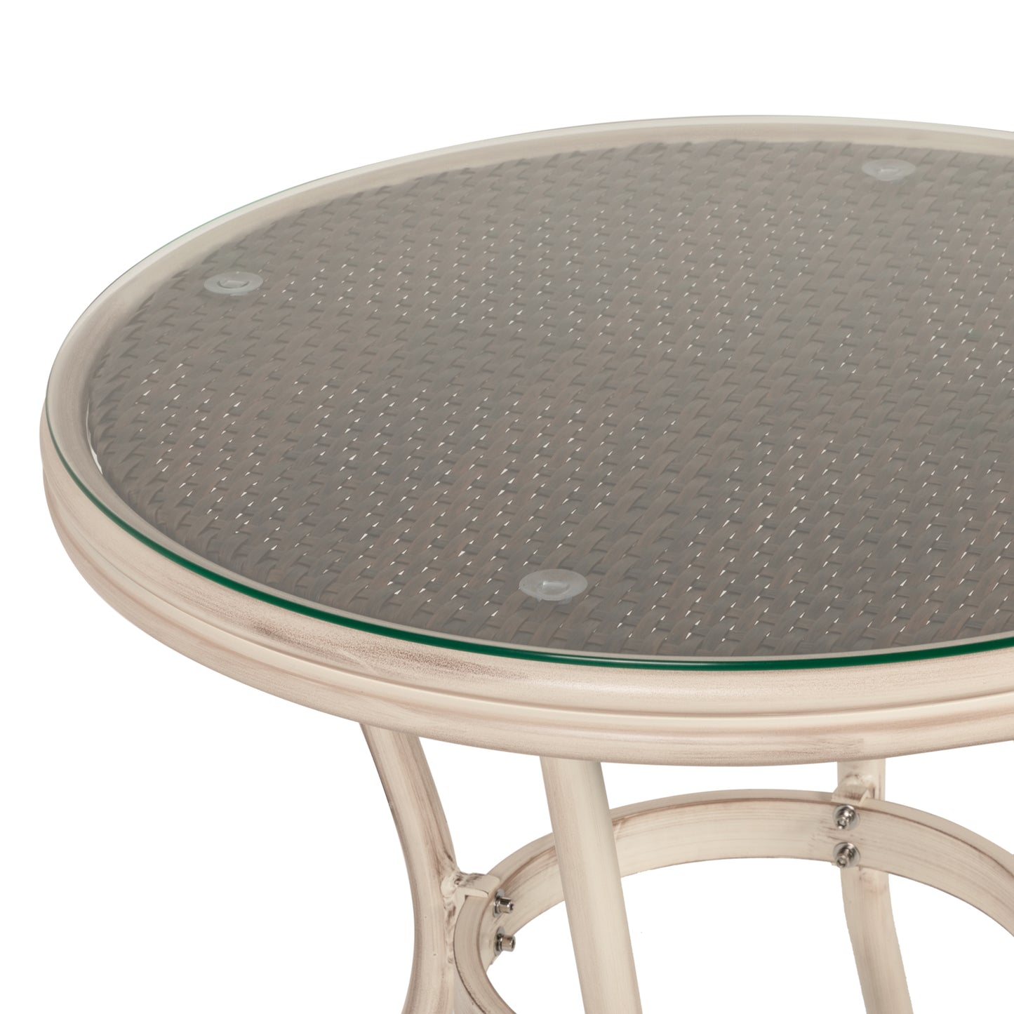 Τραπέζι Κήπου ArteLibre BURUNDI Λευκό Αντικέ Αλουμίνιο/Γυαλί Φ70x72cm - Hippiehome.gr