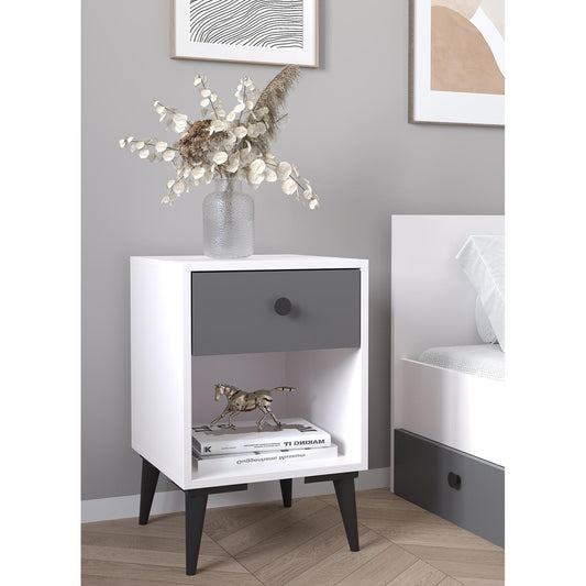 Κομοδίνο ArteLibre AMARI Λευκό/Ανθρακί Μοριοσανίδα 43x43x67.5cm - Hippiehome.gr