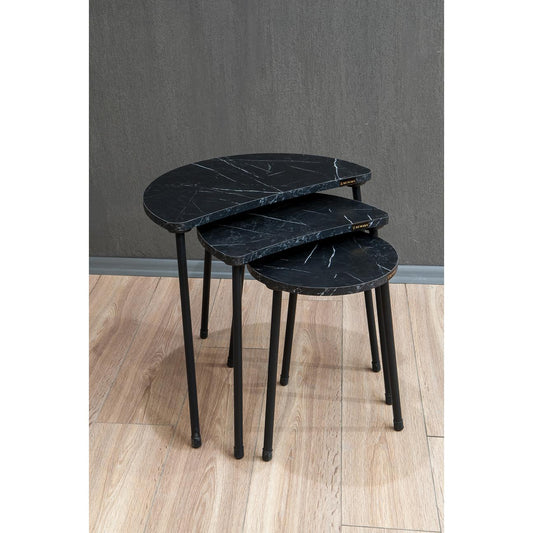 Τραπεζάκι Βοηθητικό ArteLibre JAMILAH Μαύρο/Όψη Μαρμάρου Μοριοσανίδα/Μέταλλο 55x34.5x51cm Σετ 3Τμχ - Hippiehome.gr