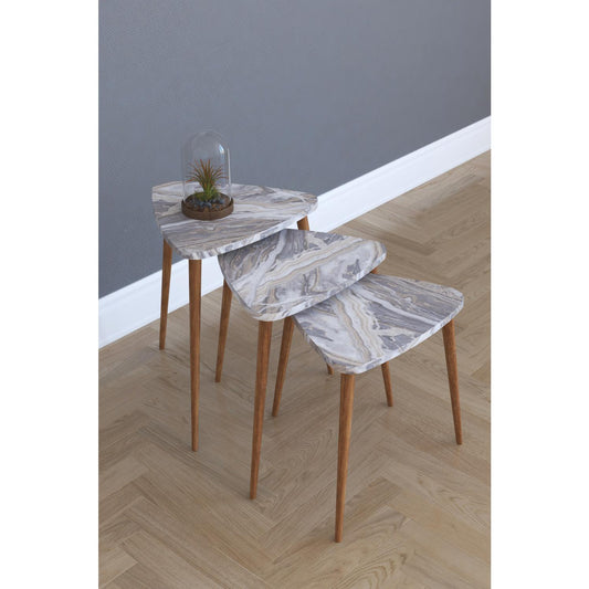 Τραπεζάκι Βοηθητικό ArteLibre ABIDEMI Γκρι/Όψη Μαρμάρου Μοριοσανίδα/Ξύλο 35x52/35x47/35x42cm Σετ 3Τμχ - Hippiehome.gr