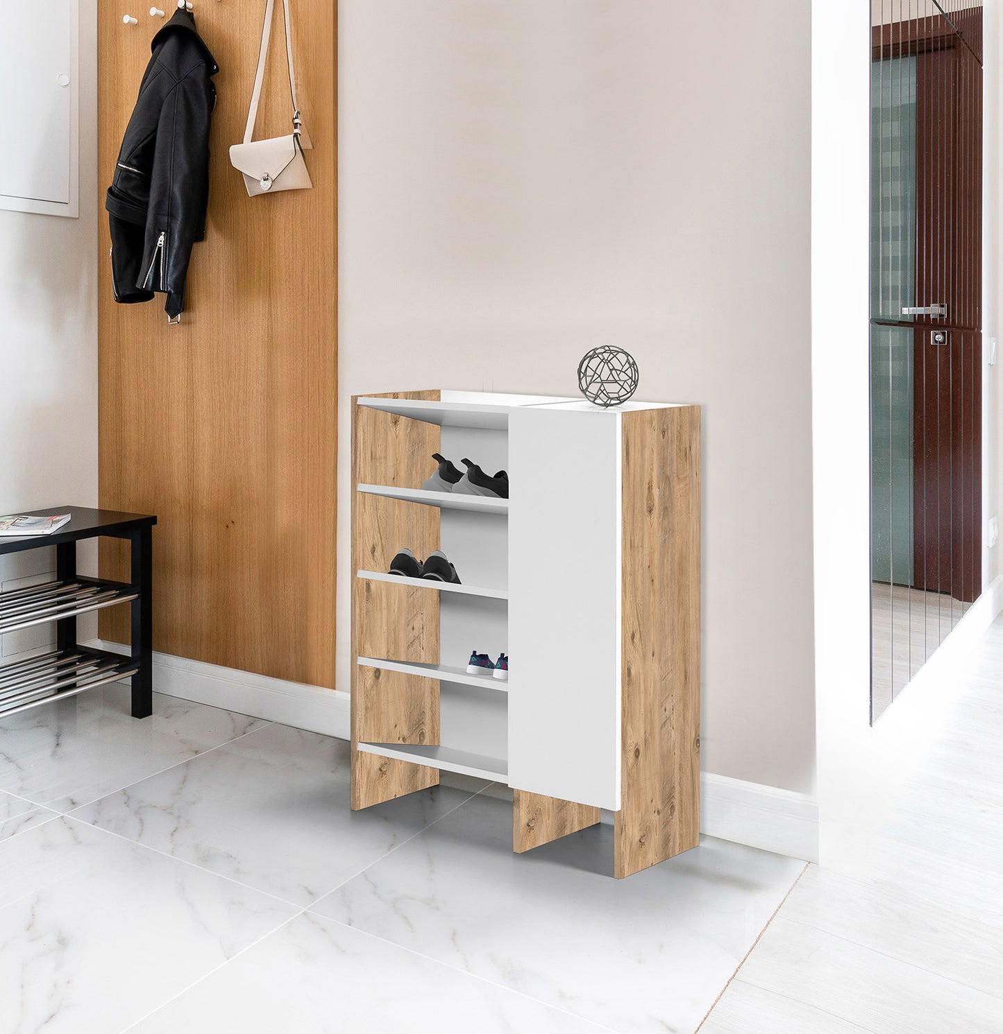 Παπουτσοθήκη ArteLibre RUBY Φυσικό/Λευκό Μοριοσανίδα 81x32x100cm - Hippiehome.gr