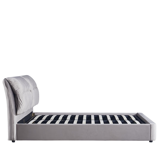 Κρεβάτι Διπλό ArteLibre ACAENA Γκρι Βελούδο (Στρώμα 160x200cm) - Hippiehome.gr