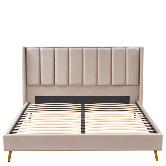 Κρεβάτι Υπέρδιπλο ArteLibre SEDONA Μπεζ Ύφασμα Για Στρώμα 160x200cm - Hippiehome.gr