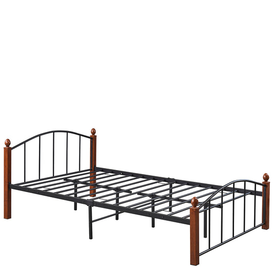 Κρεβάτι Ημίδιπλο ArteLibre LARAMIE Μαύρο/Καρυδί Μέταλλο Για Στρώμα 120x200cm - Hippiehome.gr