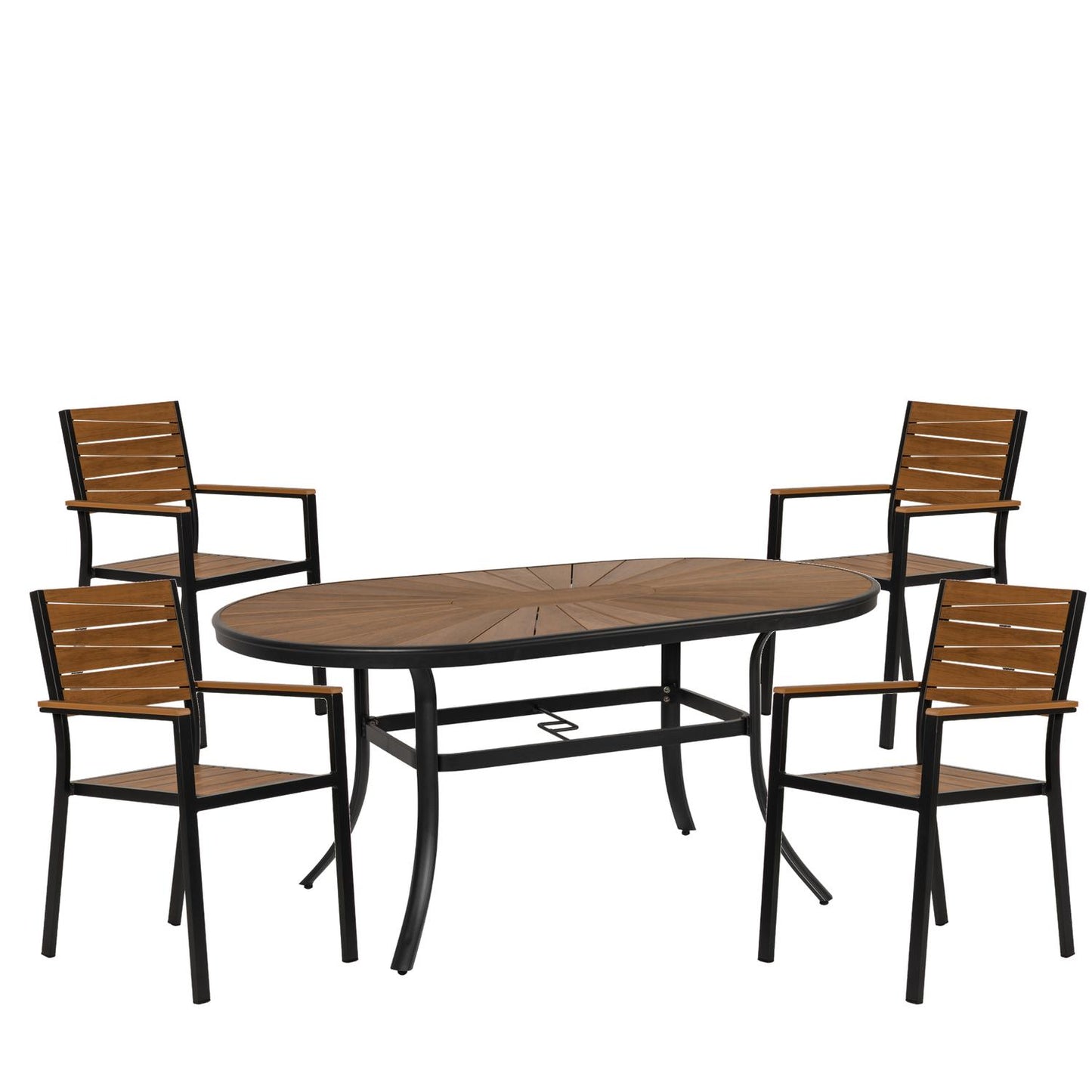 Σετ Τραπεζαρία Κήπου ArteLibre RUSUMO Γκρι/Καρυδί Αλουμίνιο/Ξύλο Με 4 Πολυθρόνες 14990187 - Hippiehome.gr