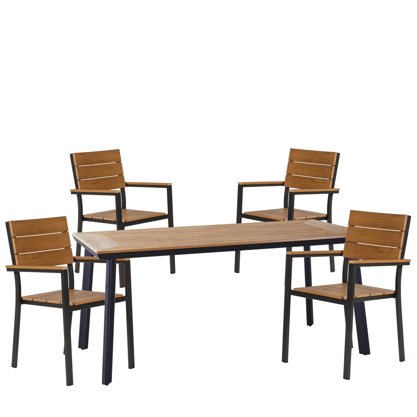 Σετ Τραπεζαρία Κήπου ArteLibre EPUPA Μαύρο/Καρυδί Αλουμίνιο/Ξύλο Με 4 Πολυθρόνες 14990198 - Hippiehome.gr