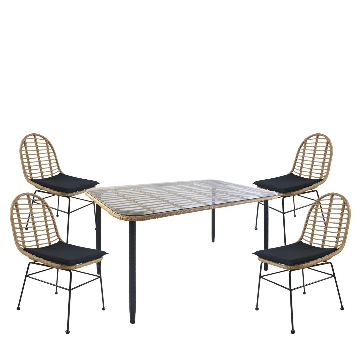 Σετ Τραπεζαρία Κήπου ArteLibre ANNIUS Φυσικό/Μαύρο Μέταλλο/Rattan/Γυαλί Με 4 Καρέκλες 14990285 - Hippiehome.gr