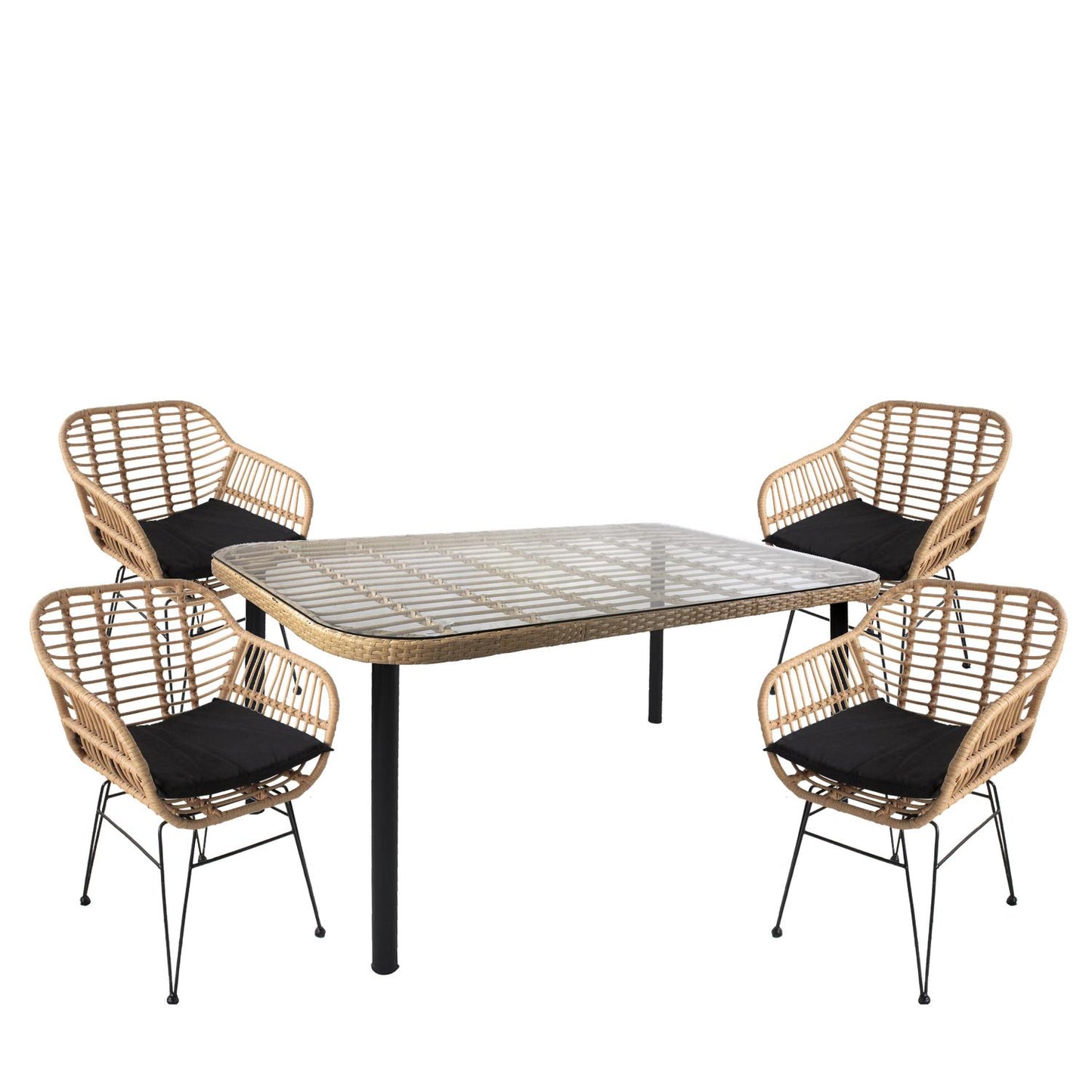 Σετ Τραπεζαρία Κήπου ArteLibre AMPIUS Φυσικό/Μαύρο Μέταλλο/Rattan/Γυαλί Με 4 Καρέκλες 14990295 - Hippiehome.gr