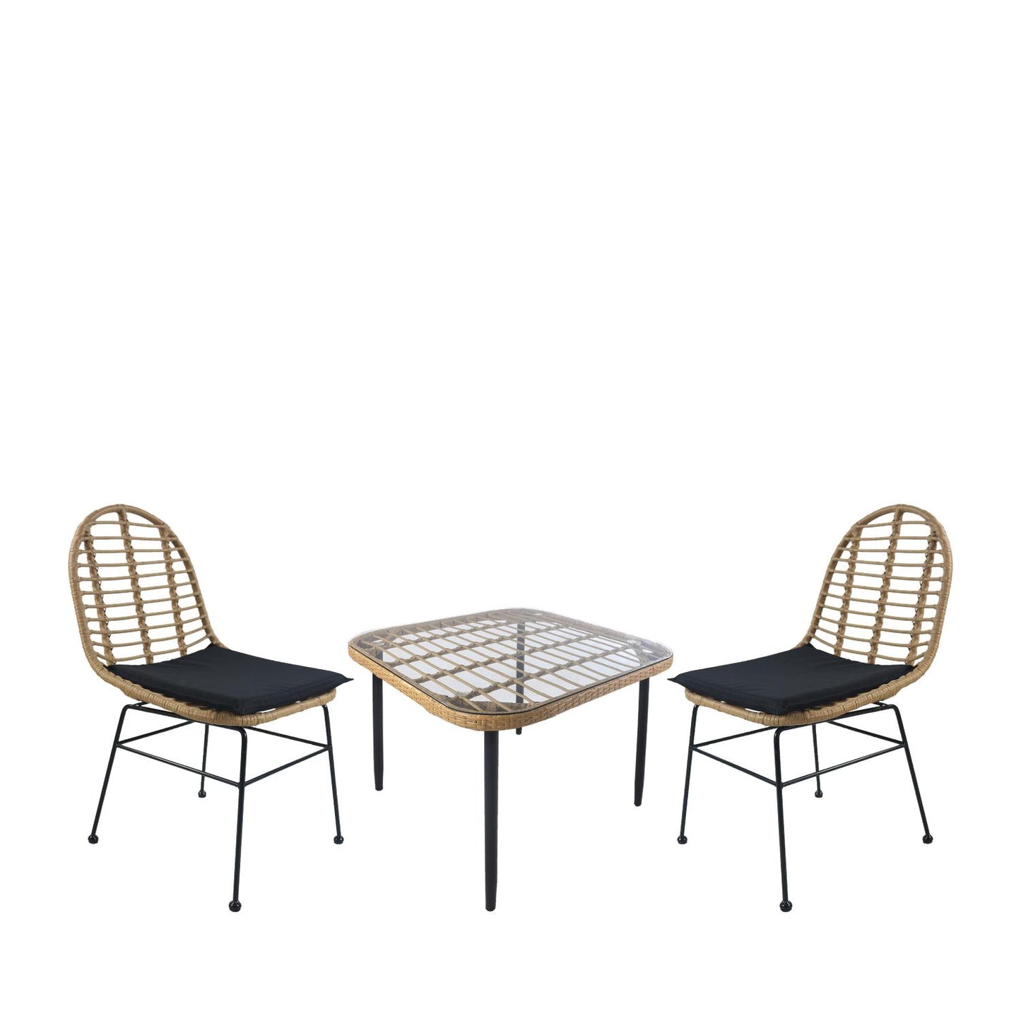 Σετ Τραπεζαρία Κήπου ArteLibre ANTIUS Φυσικό/Μαύρο Μέταλλο/Rattan/Γυαλί Με 2 Καρέκλες 14990324 - Hippiehome.gr