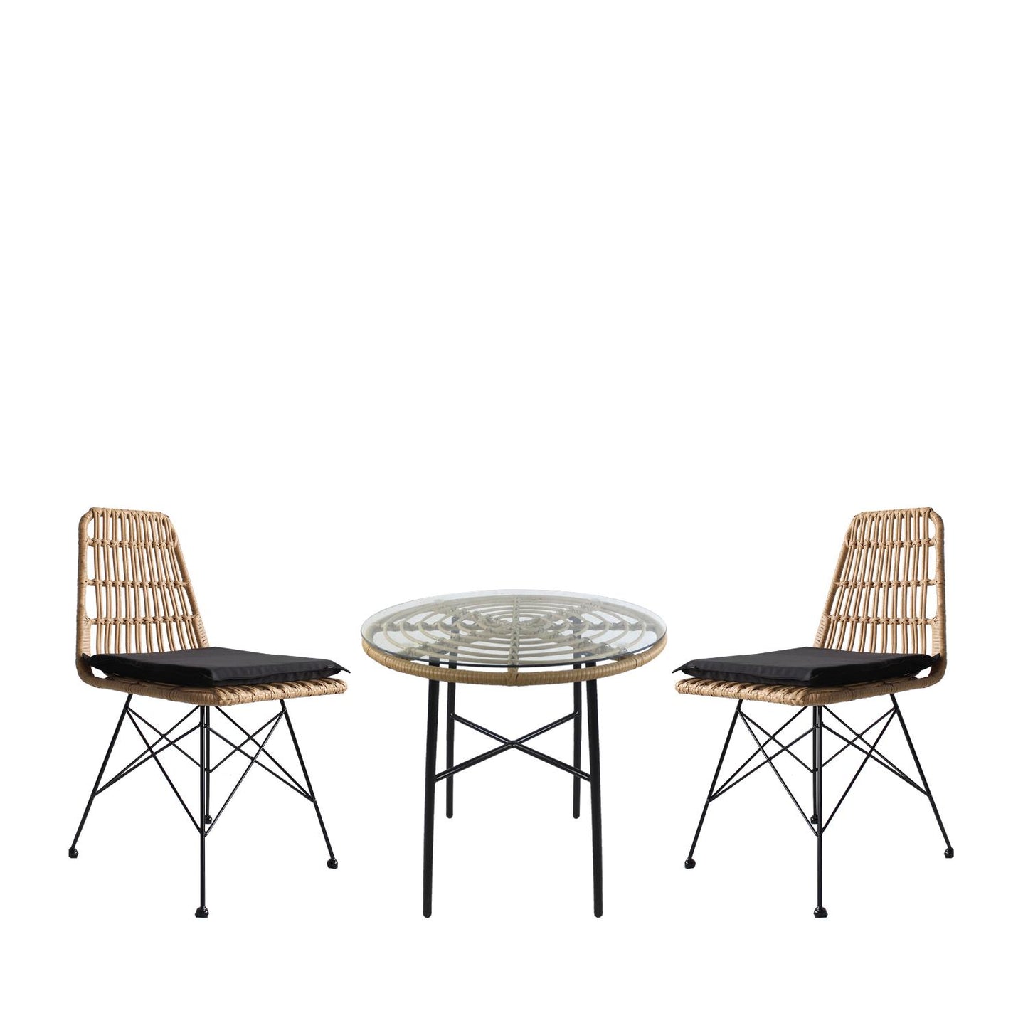 Σετ Τραπεζαρία Κήπου ArteLibre APPIUS Φυσικό/Μαύρο Μέταλλο/Rattan/Γυαλί Με 2 Καρέκλες 14990327 - Hippiehome.gr