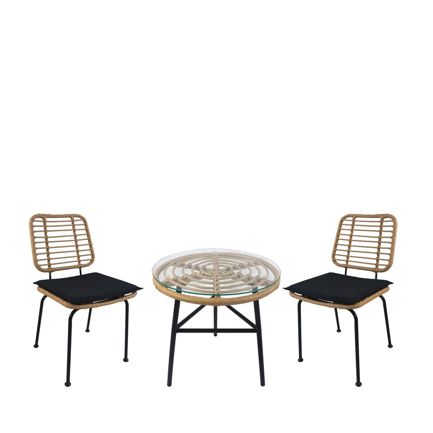 Σετ Τραπεζαρία Κήπου ArteLibre ARELLIUS Φυσικό/Μαύρο Μέταλλο/Rattan/Γυαλί Με 2 Καρέκλες 14990353 - Hippiehome.gr