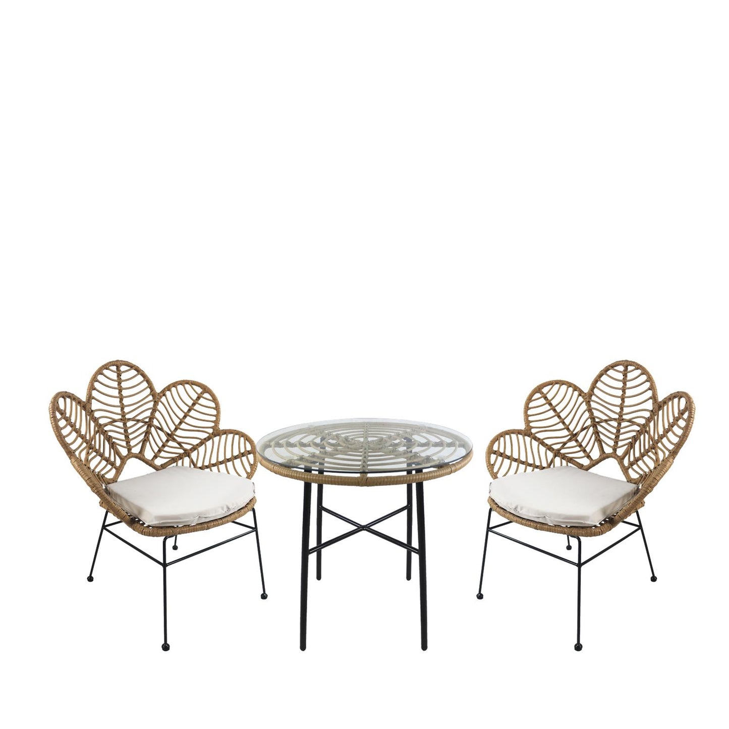 Σετ Τραπεζαρία Κήπου ArteLibre APPIUS Φυσικό/Μαύρο Μέταλλο/Rattan/Γυαλί Με 2 Καρέκλες 14990355 - Hippiehome.gr