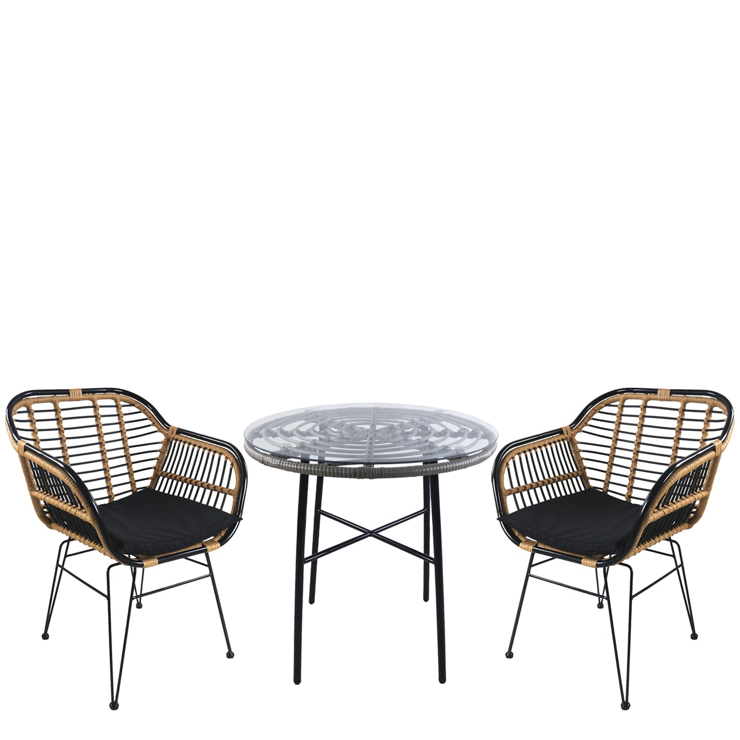 Σετ Τραπεζαρία Κήπου ArteLibre APPIUS Γκρι/Μαύρο/Φυσικό Μέταλλο/Rattan/Γυαλί Με 2 Καρέκλες 14990470 - Hippiehome.gr