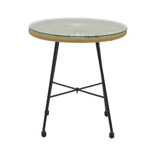 Τραπέζι Acapulco pakoworld μαύρο μέταλλο - pe rattan σε φυσική απόχρωση Φ50x50εκ - Hippiehome.gr