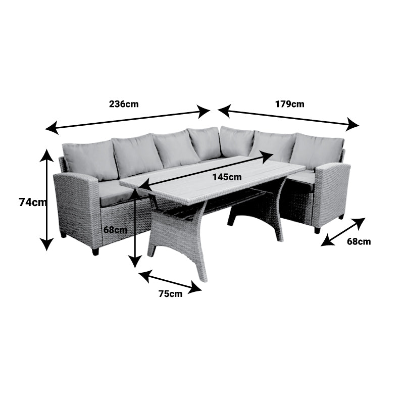 Σαλόνι με αναστρέψιμο καναπέ Flashy pakoworld σετ 3τμχ ύφασμα ανθρακί-rattan ανθρακί - Hippiehome.gr