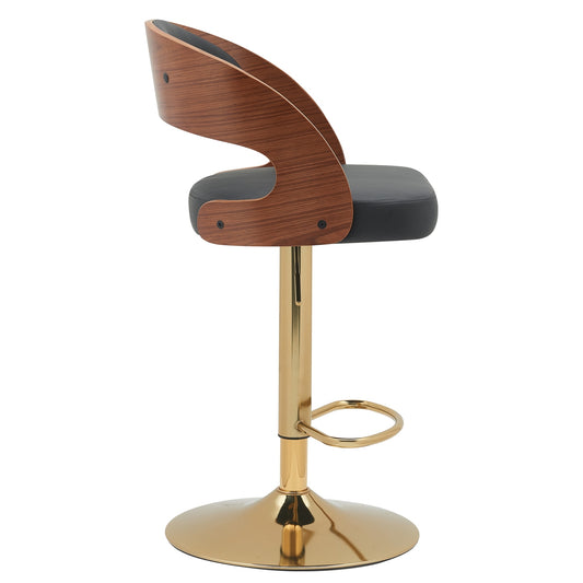 Σκαμπό Bar ArteLibre SINDRI Μαύρο/Καφέ Ξύλο/PU/Αλουμίνιο 48x49x91-112cm - Hippiehome.gr