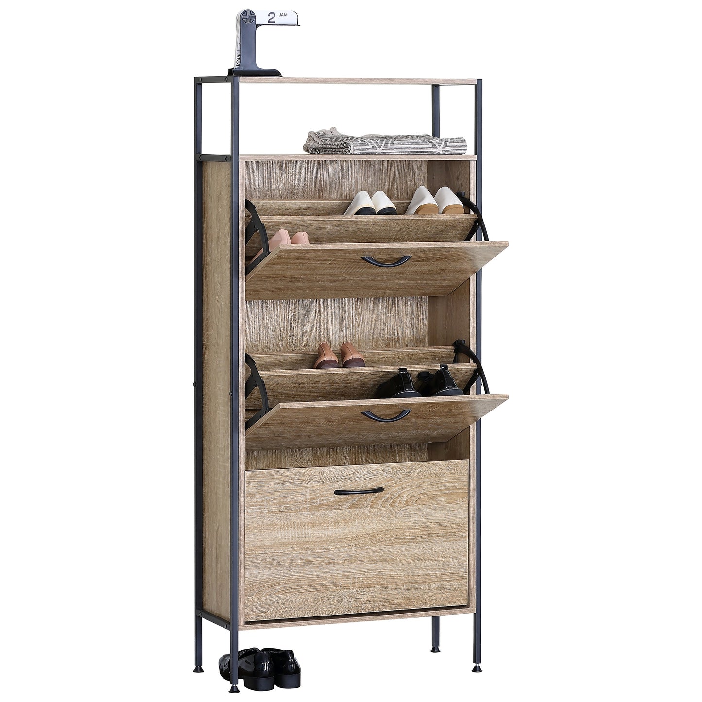 Παπουτσοθήκη ArteLibre ALDERWYN Δρυς/Μαύρο Μοριοσανίδα/Μέταλλο 63x24x141cm - Hippiehome.gr