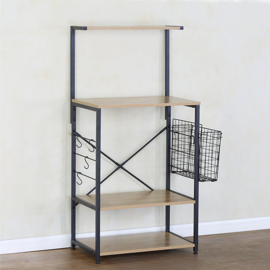 Ραφιέρα Κουζίνας ArteLibre GRANTHAM Δρυς/Μαύρο Μοριοσανίδα/Μέταλλο 60x40x123cm - Hippiehome.gr