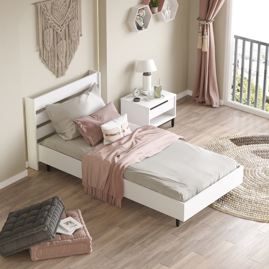 Κρεβάτι ArteLibre SUFFOLK Λευκό Μοριοσανίδα/Μέταλλο 108.5x205.6x86cm - Hippiehome.gr