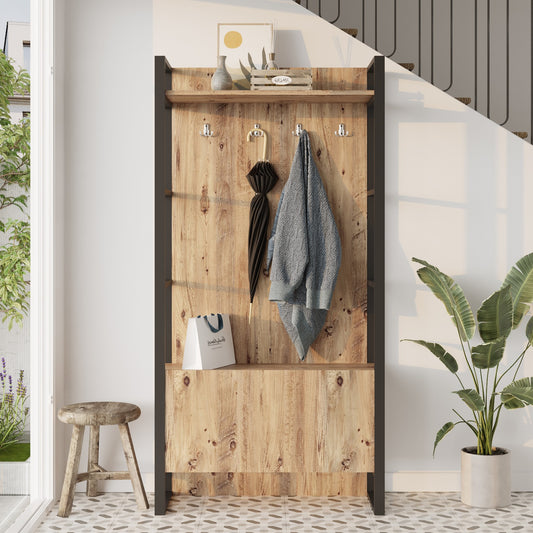 Έπιπλο Εισόδου ArteLibre ABERDEEN Πεύκο/Ανθρακί Μοριοσανίδα/Μέταλλο 90x34x180cm - Hippiehome.gr