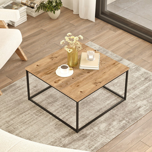 Τραπεζάκι Σαλονιού ArteLibre DUMFRIES Πεύκο/Ανθρακί Μοριοσανίδα/Μέταλλο 72x72x40cm - Hippiehome.gr