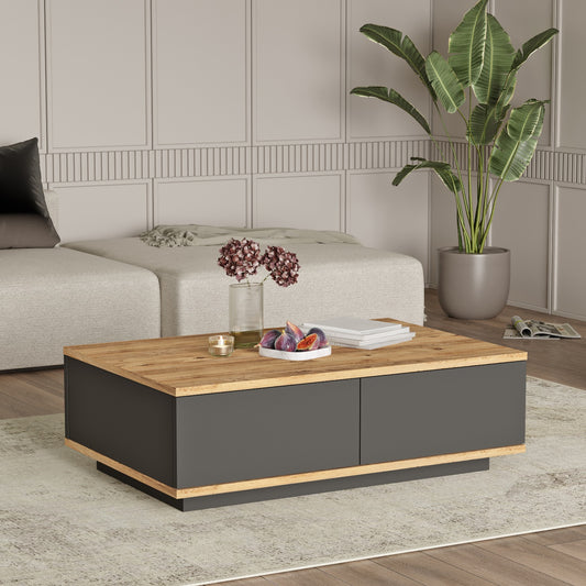 Τραπεζάκι Σαλονιού ArteLibre CLACK Πεύκο/Ανθρακί Μοριοσανίδα/Μελαμίνη 90x60x28.6cm - Hippiehome.gr