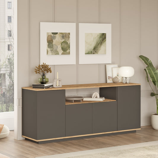 Μπουφές ArteLibre CLACK Ανθρακί/Πεύκο Μοριοσανίδα/Μελαμίνη 180x44.5x75cm - Hippiehome.gr