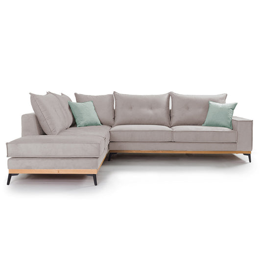 Γωνιακός καναπές δεξιά γωνία Luxury II pakoworld ύφασμα elephant-ciel 290x235x95εκ - Hippiehome.gr