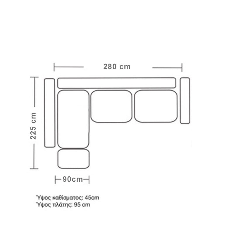 Γωνιακός καναπές δεξιά γωνία Boston pakoworld ύφασμα κυπαρισσί-ανθρακί 280x225x90εκ - Hippiehome.gr