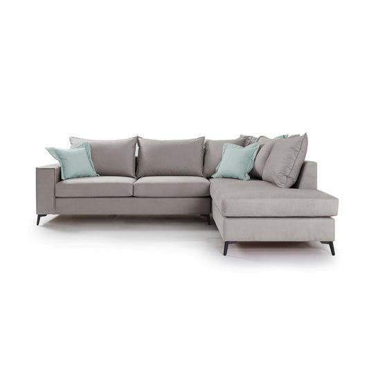 Γωνιακός καναπές αριστερή γωνία Romantic pakoworld ύφασμα elephant-ciel 290x235x95εκ - Hippiehome.gr