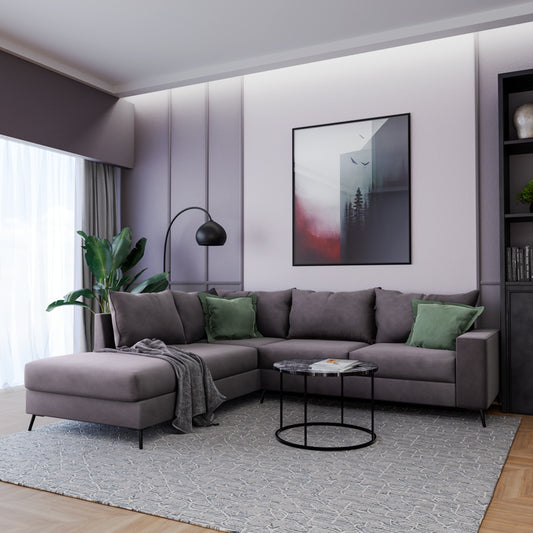 Γωνιακός καναπές δεξιά γωνία Romantic pakoworld ύφασμα ανθρακί-κυπαρισσί 290x235x95εκ - Hippiehome.gr