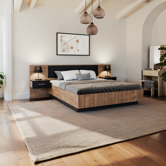 Κρεβάτι Romilly pakoworld μαύρο gloss-καρυδί 160x200εκ - Hippiehome.gr