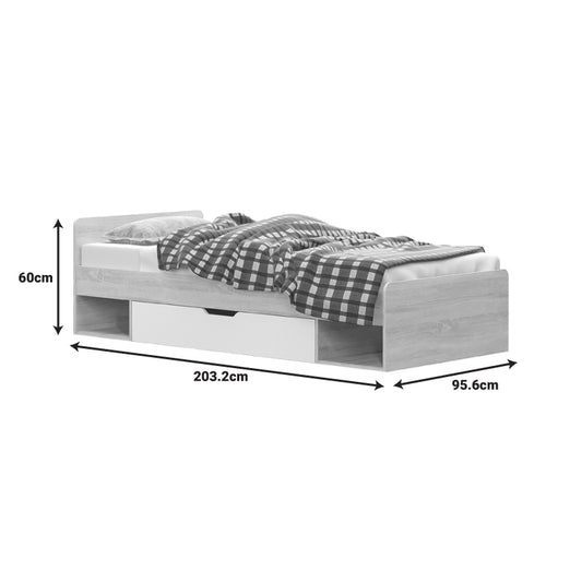 Κρεβάτι με συρτάρι Letto pakoworld σε oak - λευκό απόχρωση 90x200εκ - Hippiehome.gr
