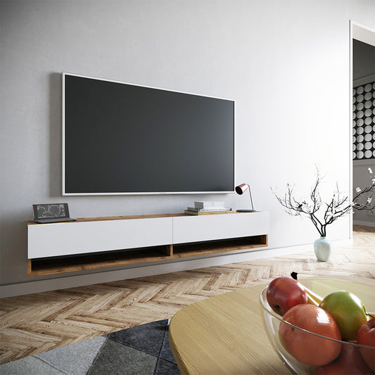 Έπιπλο τηλεόρασης επιτοίχιο Handra pakoworld λευκό-oak 180x31,5x29,5εκ - Hippiehome.gr