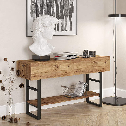 Κονσόλα Vien pakoworld oak-μαύρο 139x43x75,5εκ - Hippiehome.gr