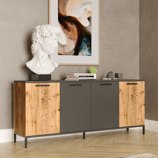 Μπουφές Kermit pakoworld ανθρακί-oak 160x40x72εκ - Hippiehome.gr