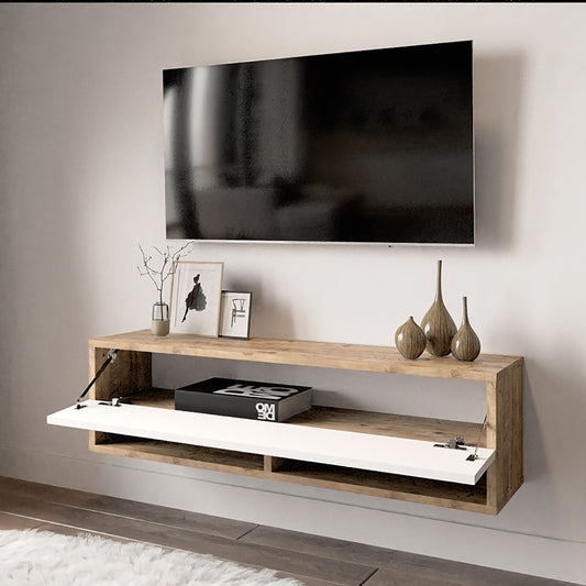 Έπιπλο τηλεόρασης επιτοίχιο Roscoe pakoworld λευκό-oak 100x31.5x29.5εκ - Hippiehome.gr