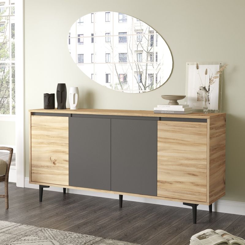 Μπουφές Augusta pakoworld oak-ανθρακί 160x40x78.5εκ - Hippiehome.gr