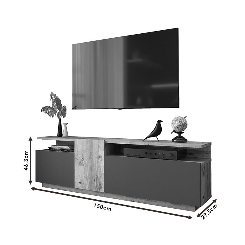 Έπιπλο τηλεόρασης Elana pakoworld sonoma-ανθρακί 150x29.5x46.3εκ - Hippiehome.gr