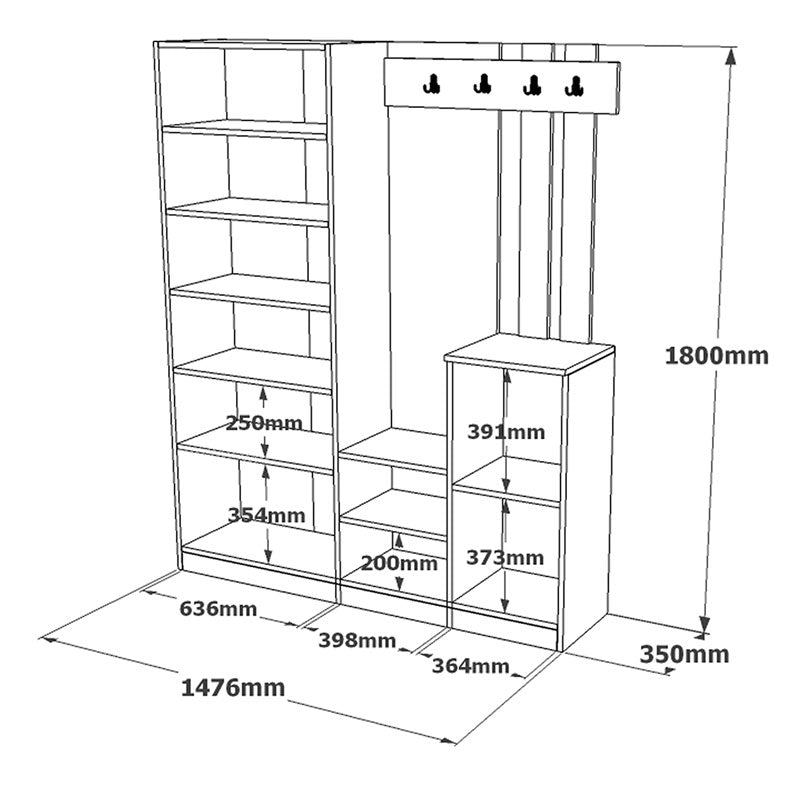 Έπιπλο εισόδου Doorse pakoworld μελαμίνης ανθρακί-oak 147.5x35x180εκ - Hippiehome.gr